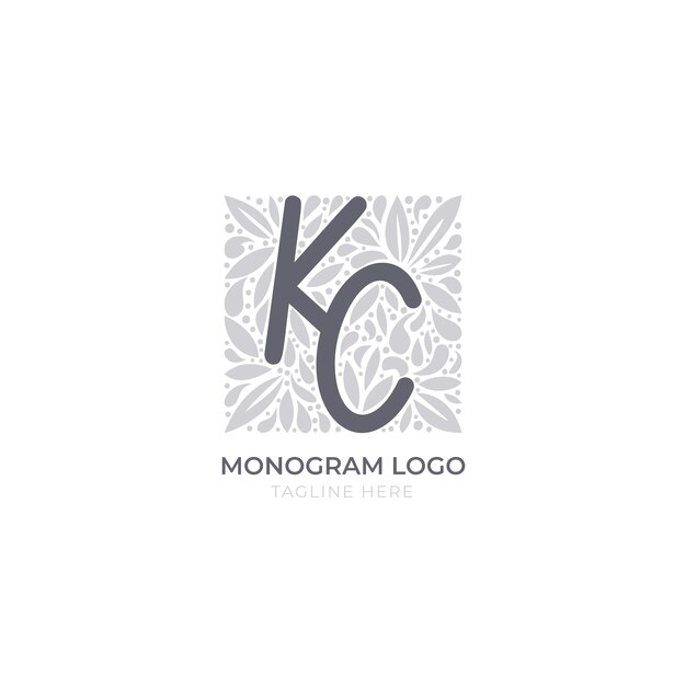 Logo ck o kc di design piatto disegnato a mano