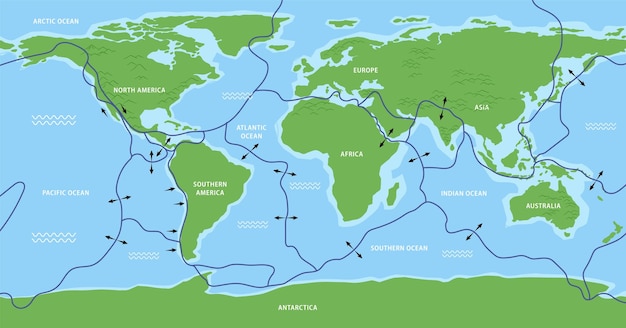 Vettore gratuito mappa delle placche tettoniche e dei confini