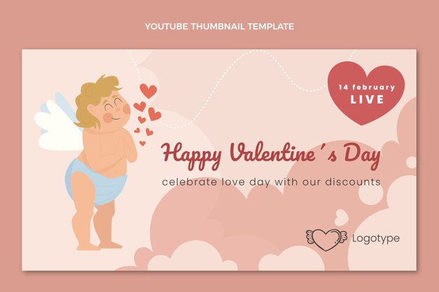 Miniatura di YouTube di San Valentino piatto