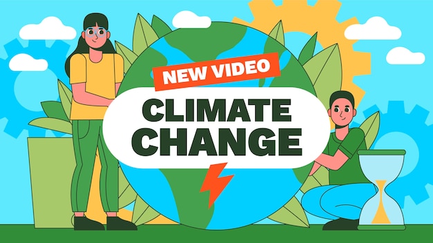 Vettore gratuito miniatura di youtube sul cambiamento climatico piatto disegnato a mano