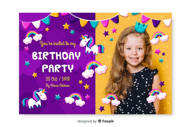 Modello dell'invito di compleanno dei bambini con l'immagine