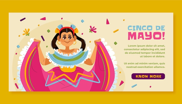 Modello di banner orizzontale piatto cinco de mayo