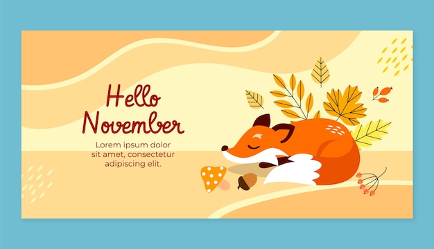 Modello di banner piatto ciao novembre per l'autunno