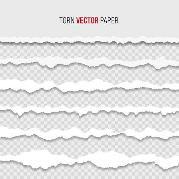 Vettore gratuito modello di bordo di carta bianca strappato strisce orizzontali strappate con ombre disegno della consistenza del confine vettore