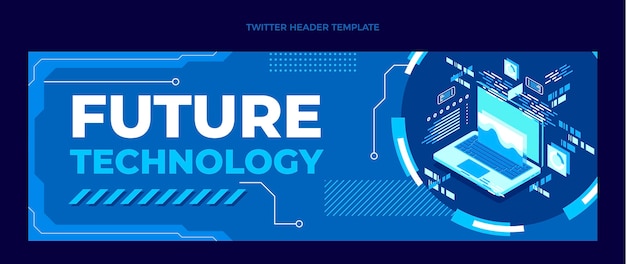 Vettore gratuito modello di intestazione twitter piatto con tecnologia minimale