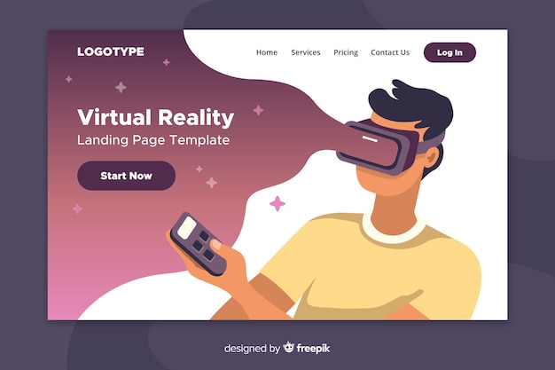 Vettore gratuito modello di landing page di realtà virtuale