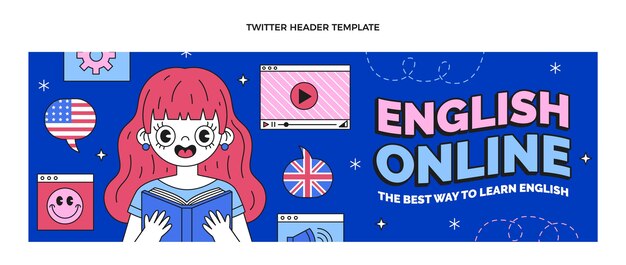 Modello di lezioni di inglese design piatto disegnato a mano