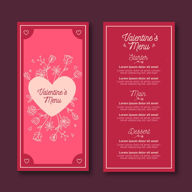 Modello di menu di San Valentino disegnato a mano