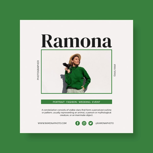 Modello di post instagram del fotografo professionista ramona richman