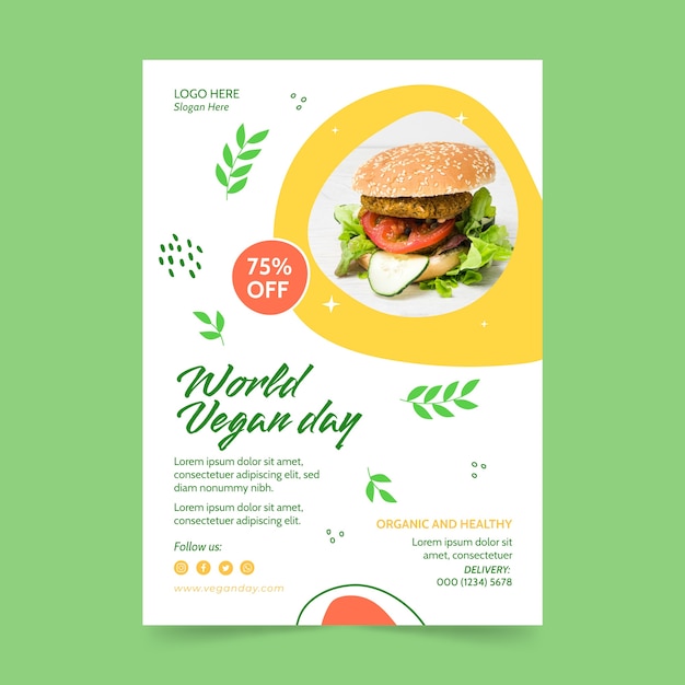 Modello di poster verticale per la giornata mondiale dei vegani