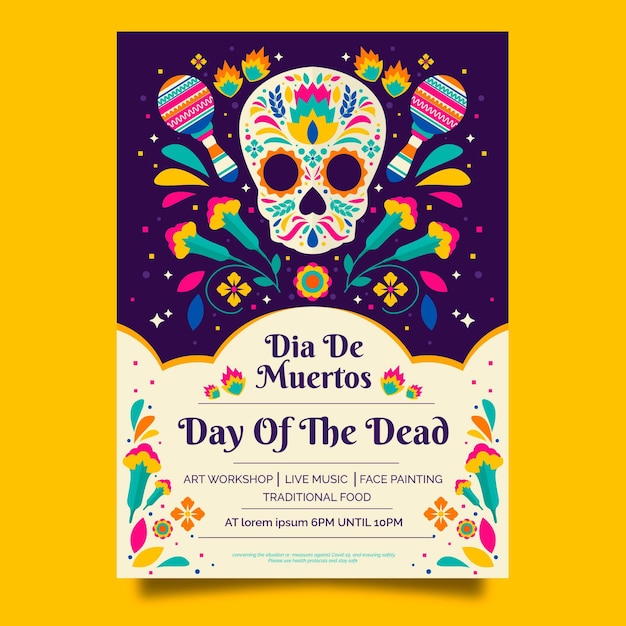 Modello di poster verticale piatto dia de muertos