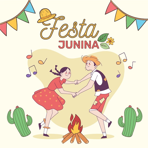 Vettore gratuito modello di poster verticale piatto festa junina organico