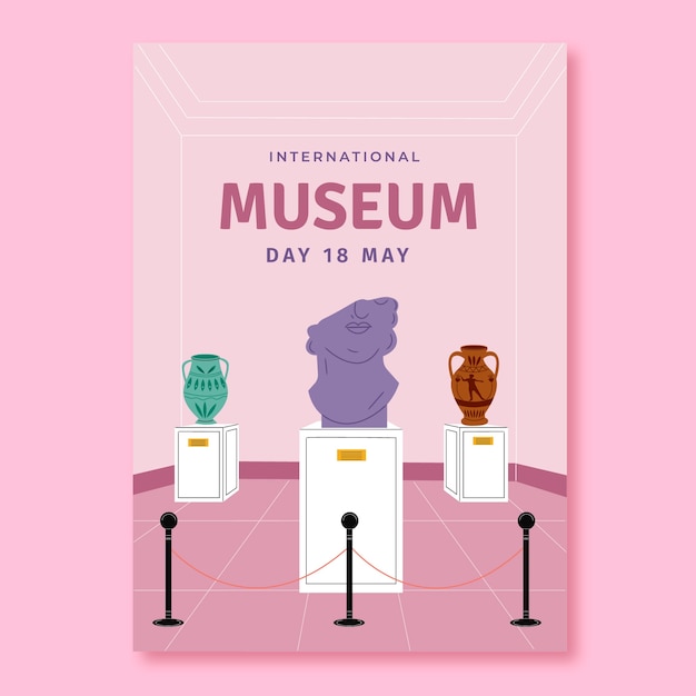 Vettore gratuito modello di poster verticale piatto per la giornata internazionale dei musei