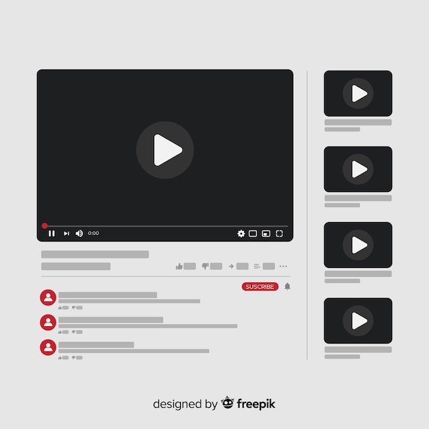 Vettore gratuito modello di video player di youtube vettorializzato