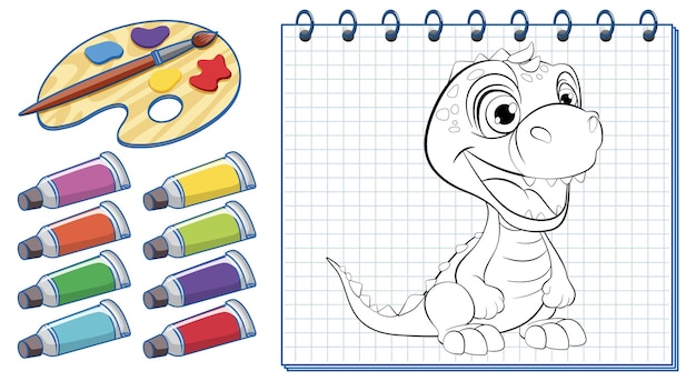 Vettore gratuito pagina da colorare dinosauro con vernici