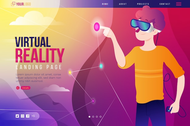 Vettore gratuito pagina di destinazione degli occhiali per cuffie per realtà virtuale