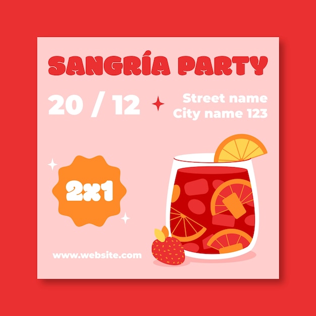 Vettore gratuito post di instagram festa di sangria disegnato a mano