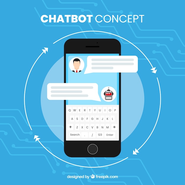 Vettore gratuito priorità bassa di concetto di chatbot con dispositivo mobile