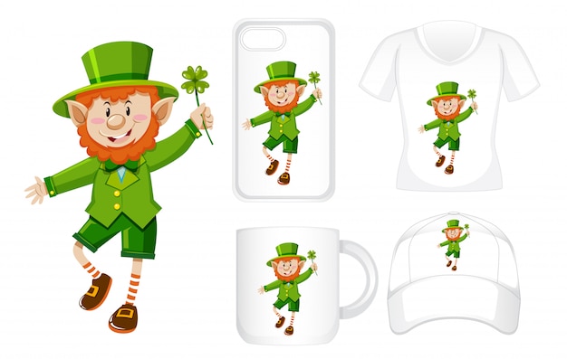 Progettazione grafica su diversi prodotti con leprechaun