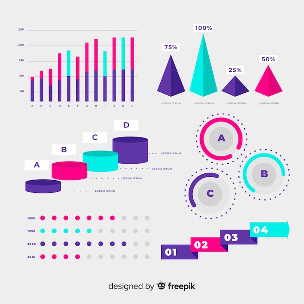 Vettore gratuito raccolta di elementi infografica piatto gradiente