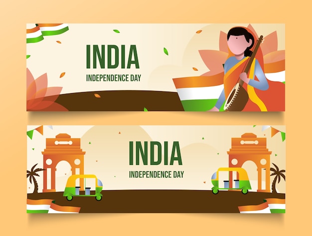 Set di banner orizzontali sfumati per il giorno dell'indipendenza dell'india