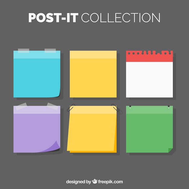 Vettore gratuito set di colore post-it in design piatto