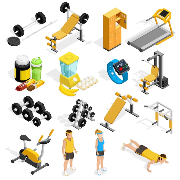 Set di icone isometriche palestra e fitness