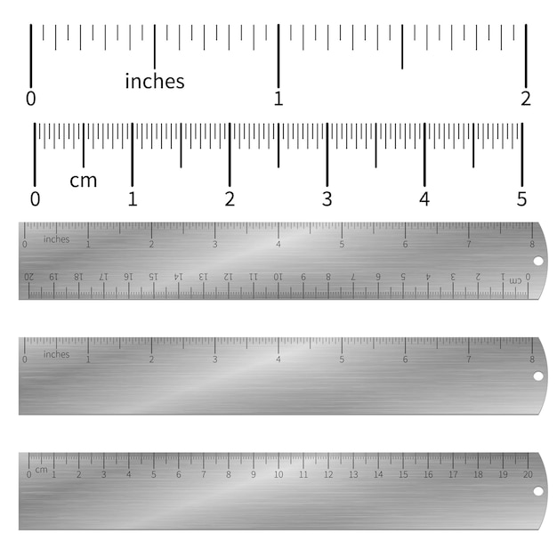 Set di righelli metrici in pollici imperiali e decimali.