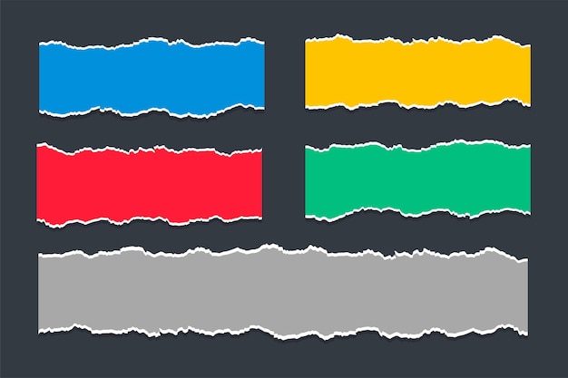 Vettore gratuito set di trame di fogli di carta strappati colorati strappati