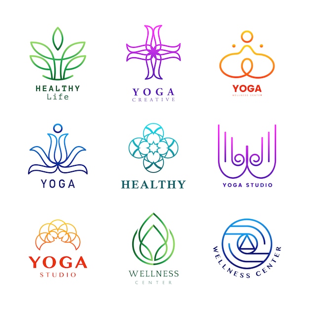 Vettore gratuito set di vettore logo yoga colorato