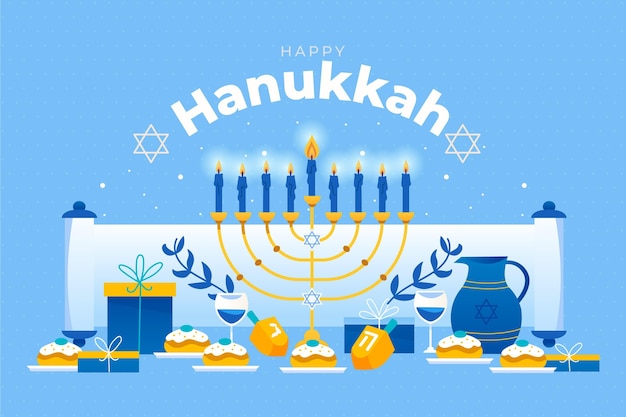 Sfondo di hanukkah piatto disegnato a mano