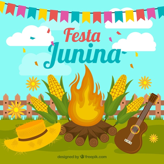 Sfondo Festa Junina con falò ed elementi