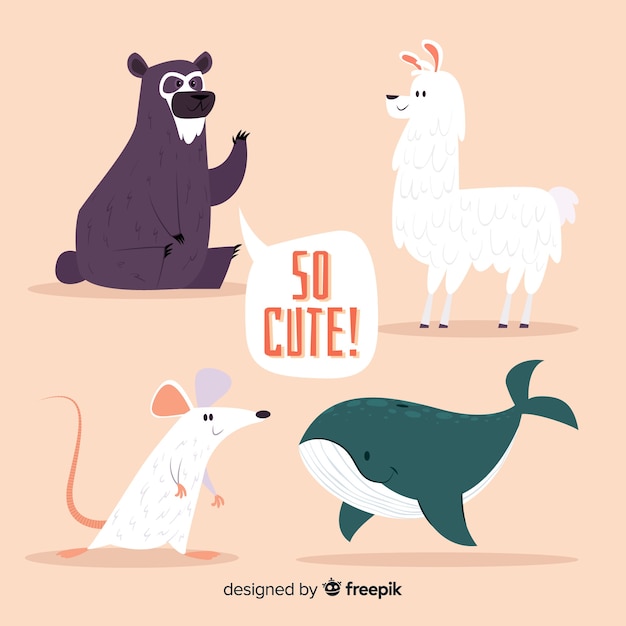 Vettore gratuito simpatica collezione di animali con sfondo rosa