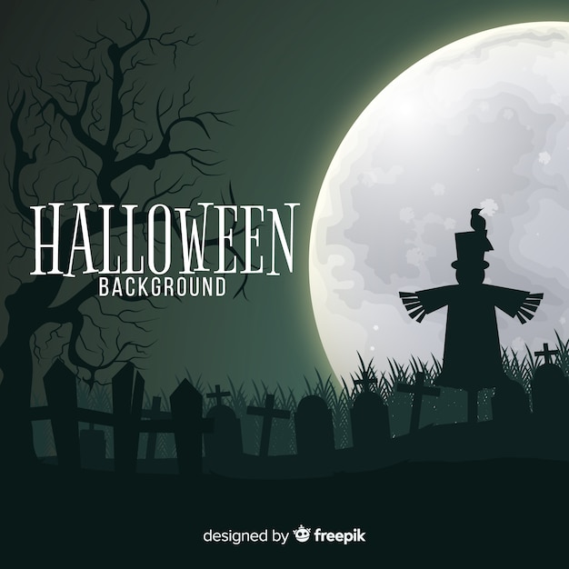 Vettore gratuito spooky halloween background con design piatto