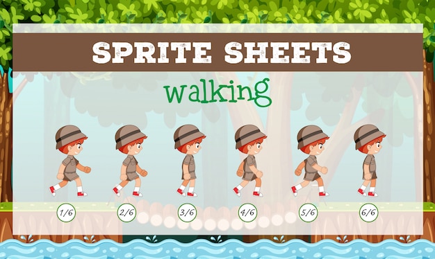 Vettore gratuito sprite sheet boy walking