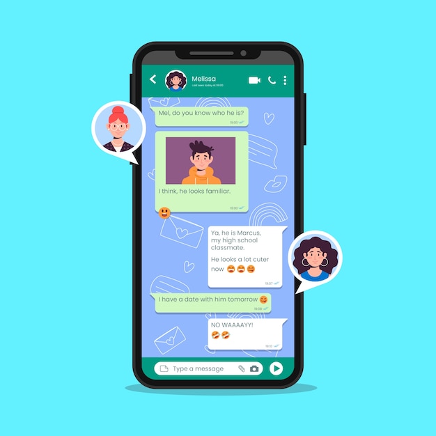 Vettore gratuito template di chat whatsapp disegnate a mano.