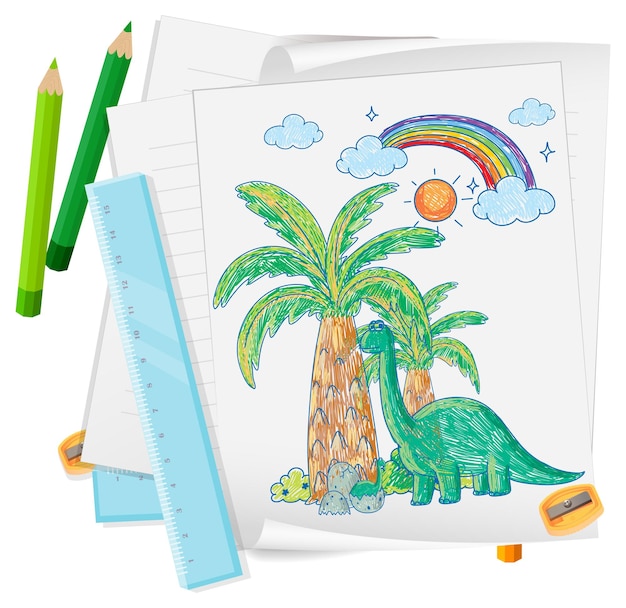 Vettore gratuito una carta con un disegno di schizzo di doodle con colore e matita colorata