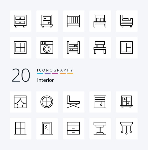 20 Interior Line icon Pack come il design di una sedia per interni arrotolata