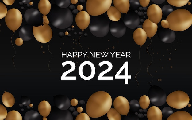 Buon anno nuovo 2024 palloncini dorati e neri gratis