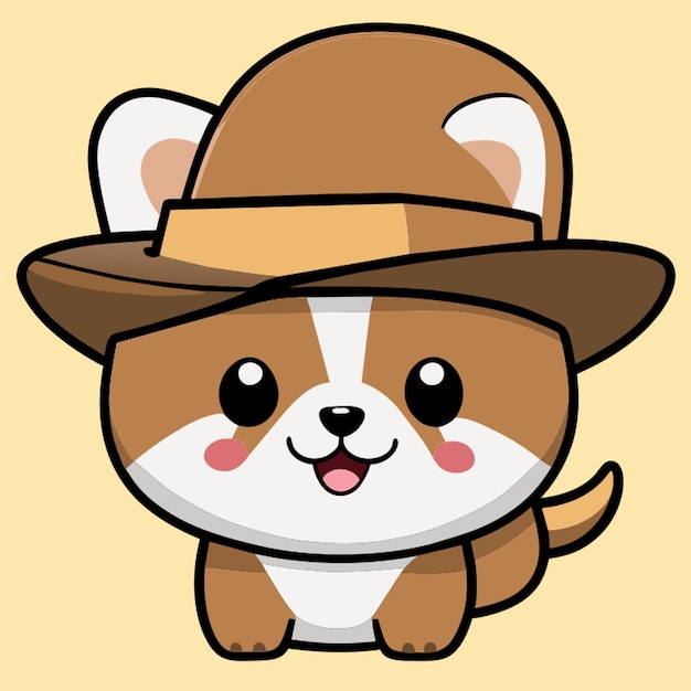 Vettore cane carino e un cappello illustrazione vettoriale kawaii