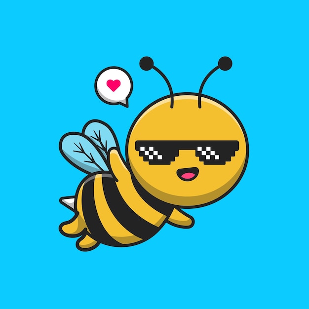 Carino Cool Bee con gli occhiali Cartoon icona vettore illustrazione animale natura icona concetto isolato