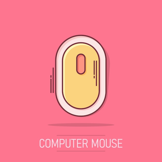 Vettore cartoon vettoriale icona del mouse per computer in stile fumetto illustrazione del segno del cursore del computer pittogramma del mouse concetto di effetto splash aziendale