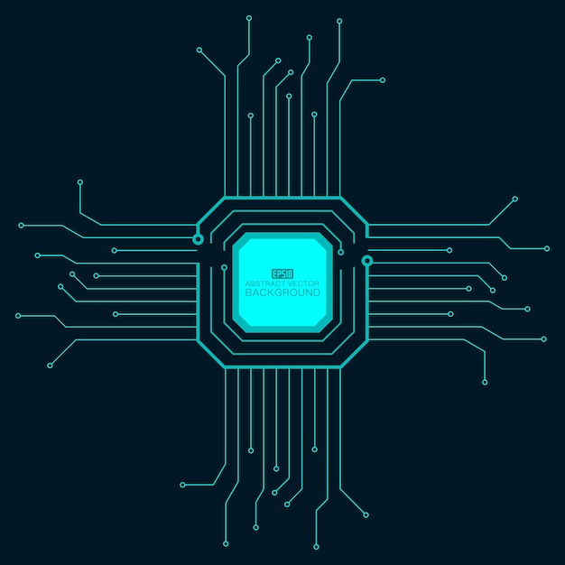 Circuito stampato, chip elettronico, scienza e tecnologia concetto creativo sfondo vettoriale