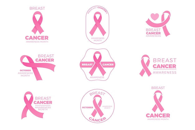 Collezione di badge mese di consapevolezza del cancro al seno