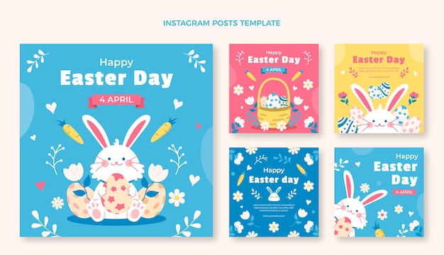 Collezione di post di instagram di Pasqua piatta