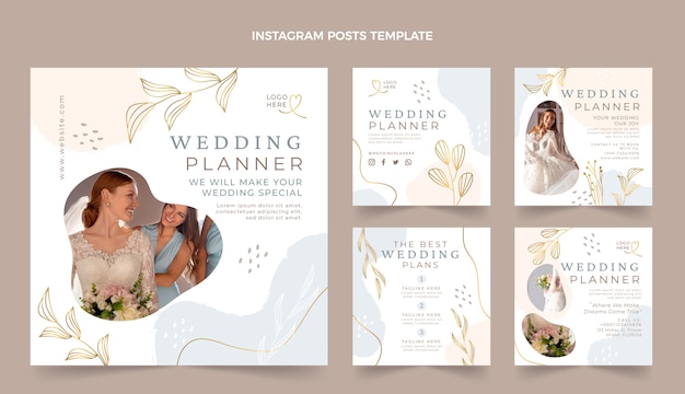 Collezione di post di instagram di wedding planner piatto