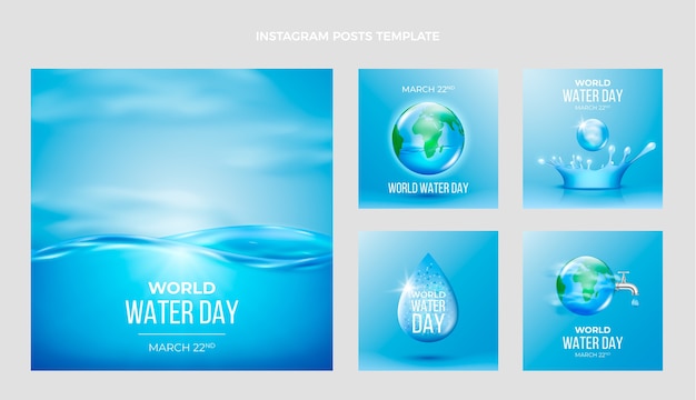 Collezione di post di instagram per la giornata mondiale dell'acqua realistica