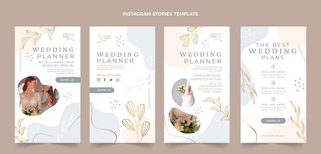 Collezione di storie di instagram di wedding planner piatto