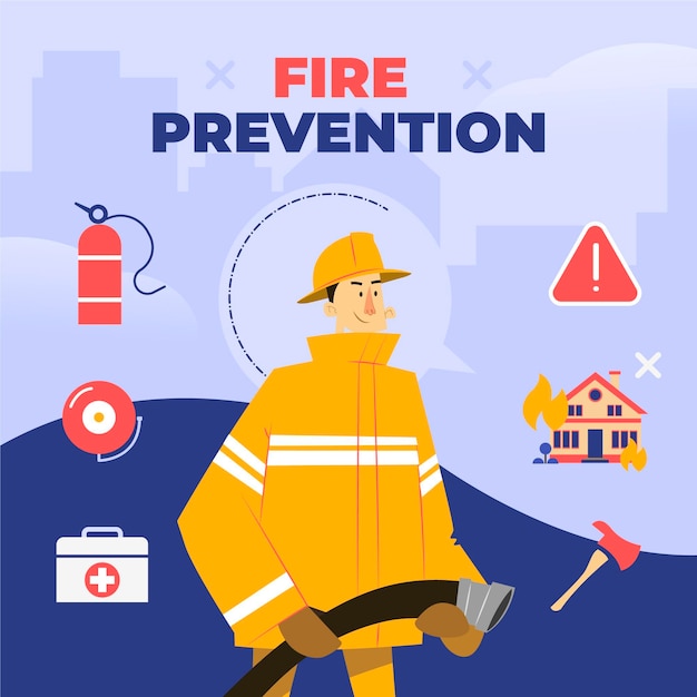 Concetto di prevenzione incendi disegnato a mano con firefigther