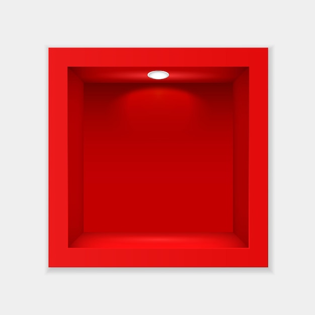 Contenitore rosso con vetro e dima di illuminazione. Interno vuoto